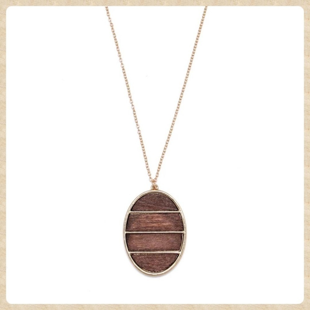 Wooden Oval Pendant Sweater Necklace